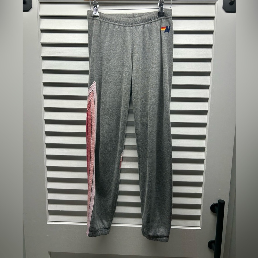 Aviator Nation Gray Track Joggers with Pink Stripe
